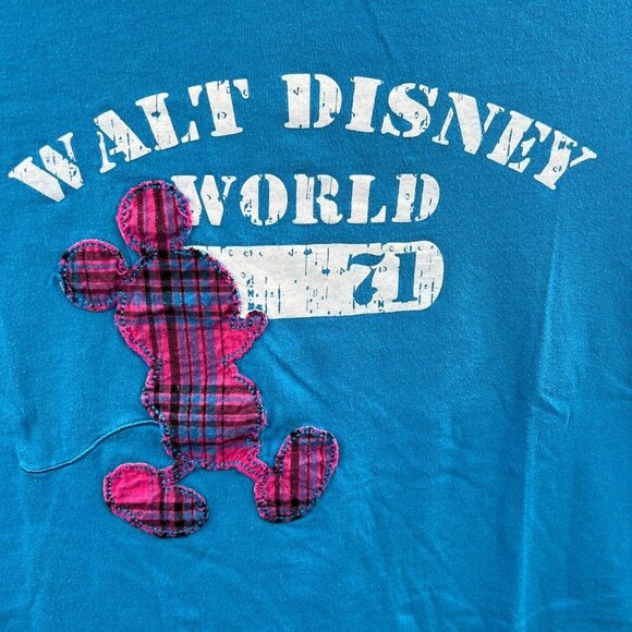 Mickey Mouse Womens Top 1X Blue Walt Disney World Patch Short Sleeve T Shirt - Picture 3 of 9